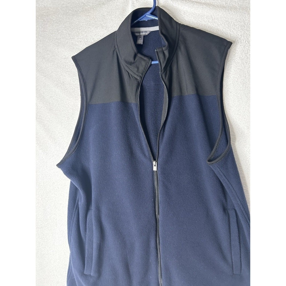 Van Husen Men's Sea Navy Blue Regular Fit Fleece Vest Large